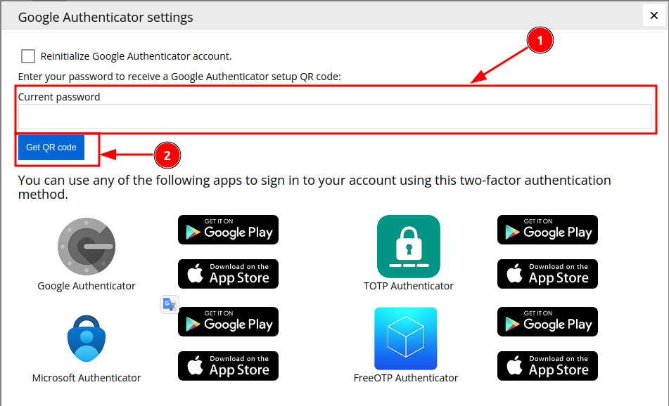 Google Authenticator settings