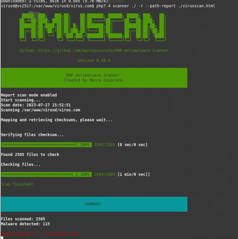 Scan PHP Antimalware scan